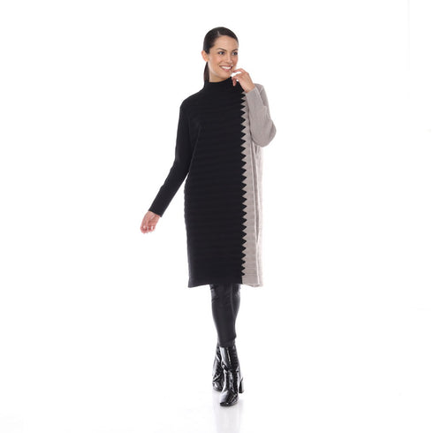 Knit Color Block Dress - NT1030 Black